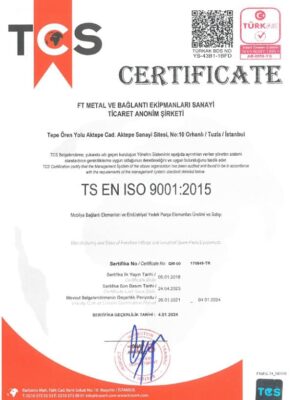 Paslanmaz çelik ve bağlantı ekipmanları sertifikası, yüksek kalite ve uyumluluk garantisi.